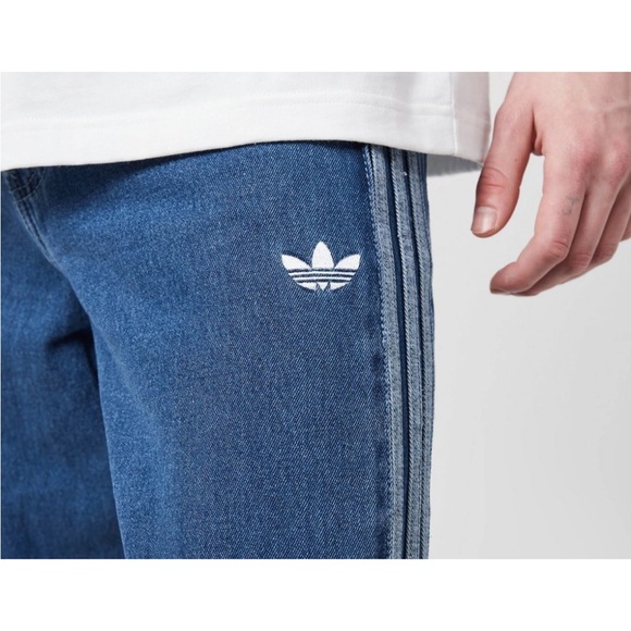 adidas Men's Denim Track Jeans in Blue with Side Stripes - Picture 4 of 6